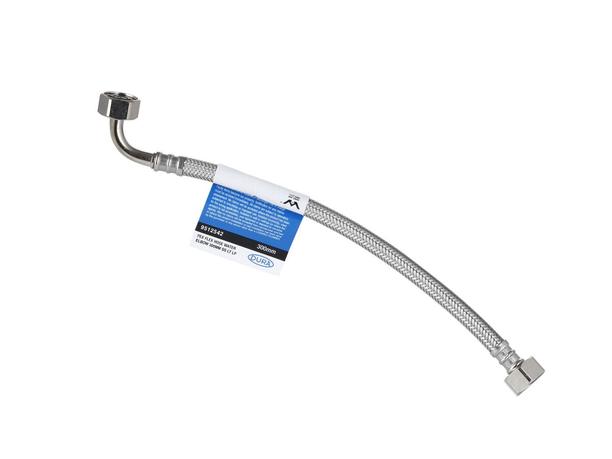 reece Dura Pex Flex Hose Water with Elbow 300mm Stainless Steel Low-Temp Lead Free