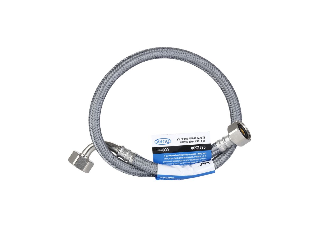 reece Dura Pex Flex Hose Water with Elbow 600mm Nylon Low-Temp Lead Free