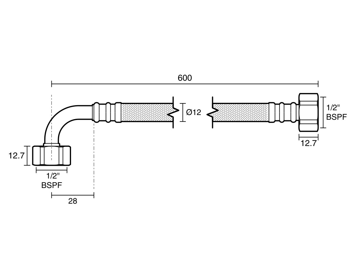 Reece Dura Pex Flex Hose Water With Elbow 600mm Stainless Steel Low-Temp Lead Free