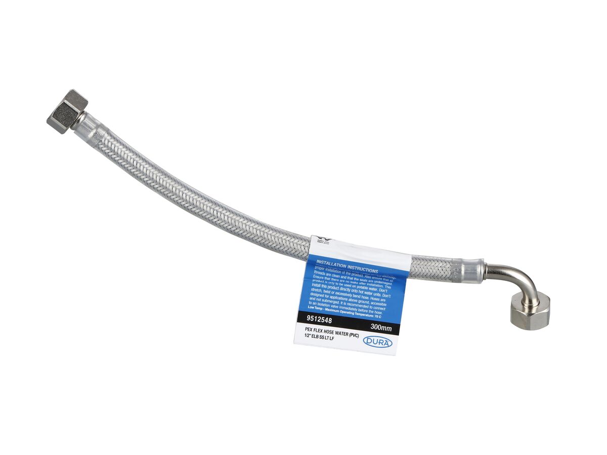reece Dura Pex Flex Hose Water with elbow PVC 300mm Stainless Steel Low-Temp Lead Free