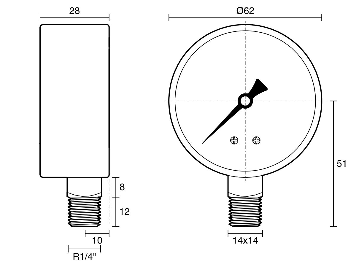 Reece Dura Pressure Gauge Dry 63mm Bottom Entry 1600kPa