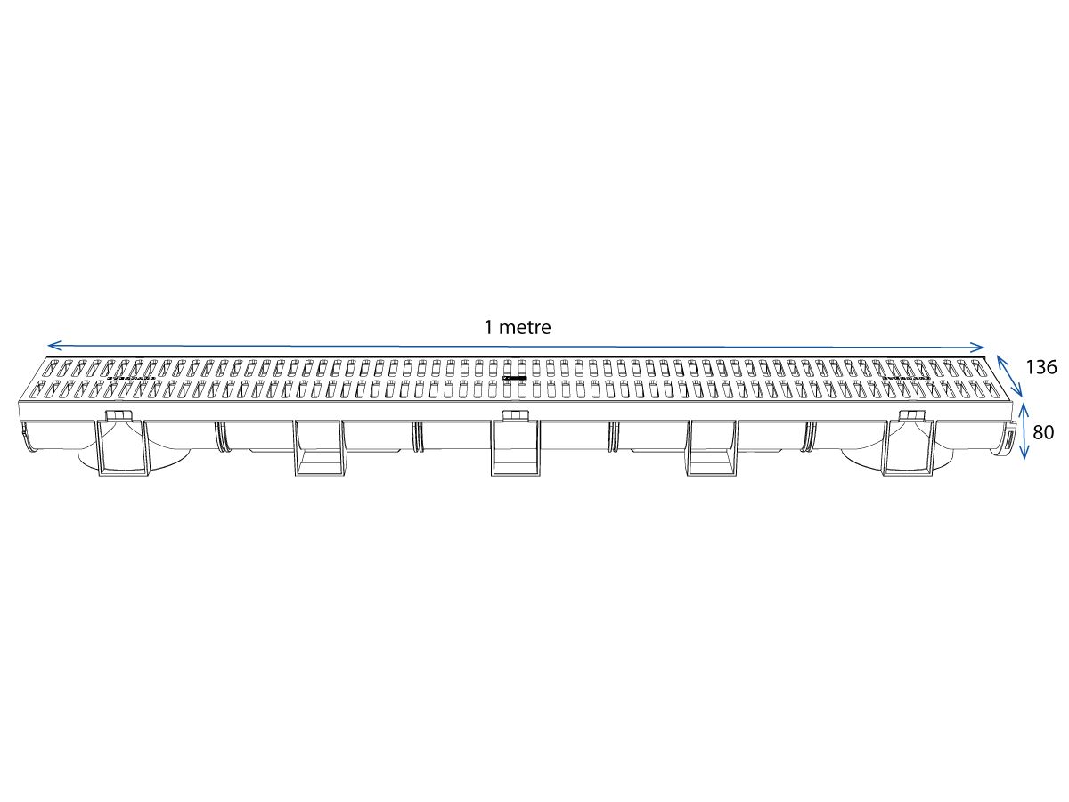 Reece Easydrain Compact Channel With Black Grate 1mtr