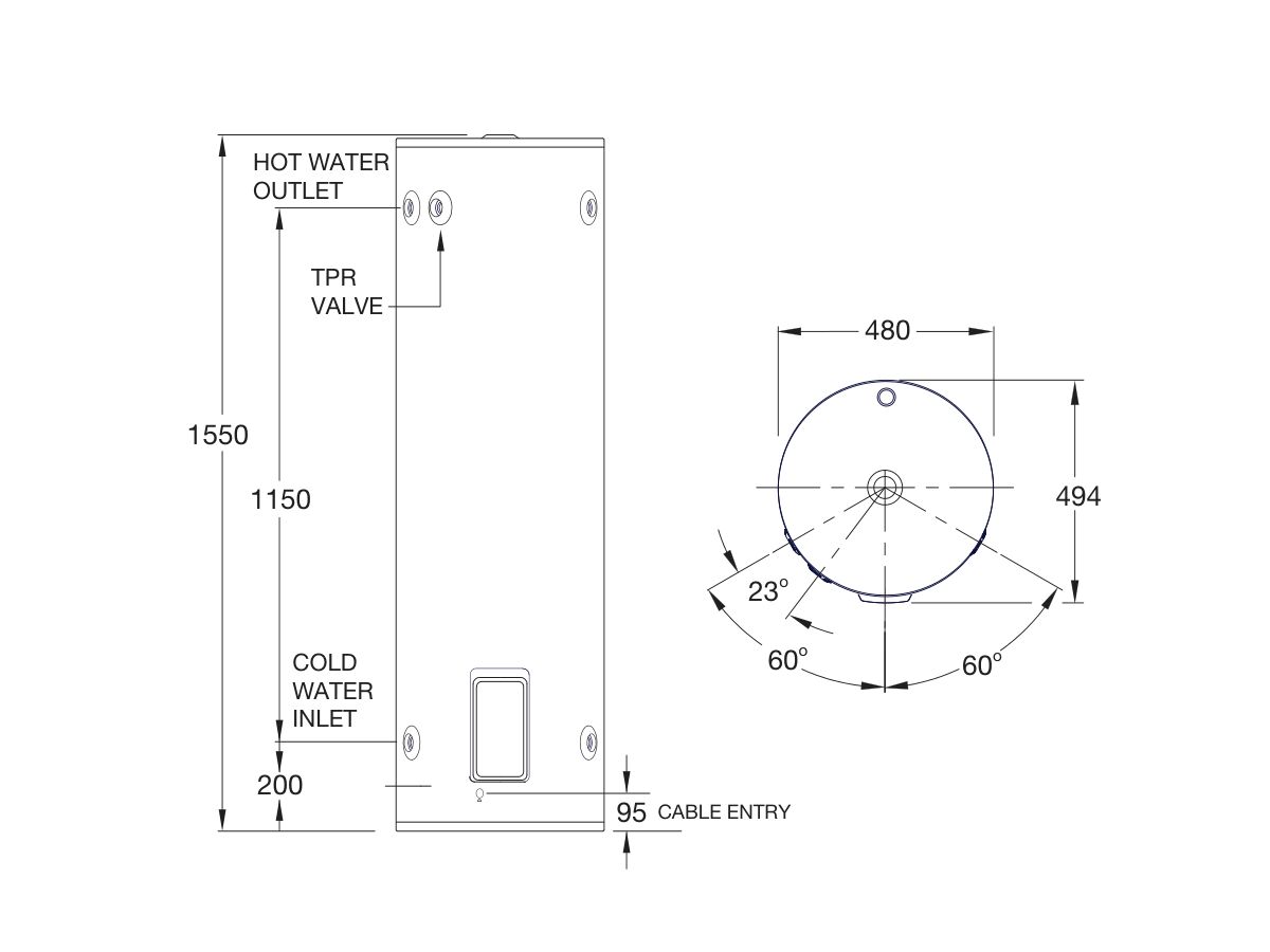Reece Everhot 160L 2.4kW Single Element Electric Hot Water System V2