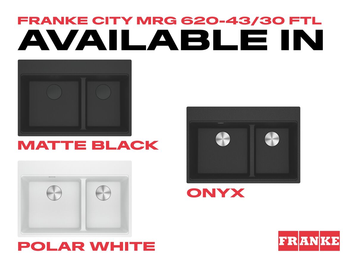 Reece Franke City Fragranite 1.75 Bowl 430mm Bowl + 300mm Bowl Inset Sink With Low Divider And Tap Ledge Onyx