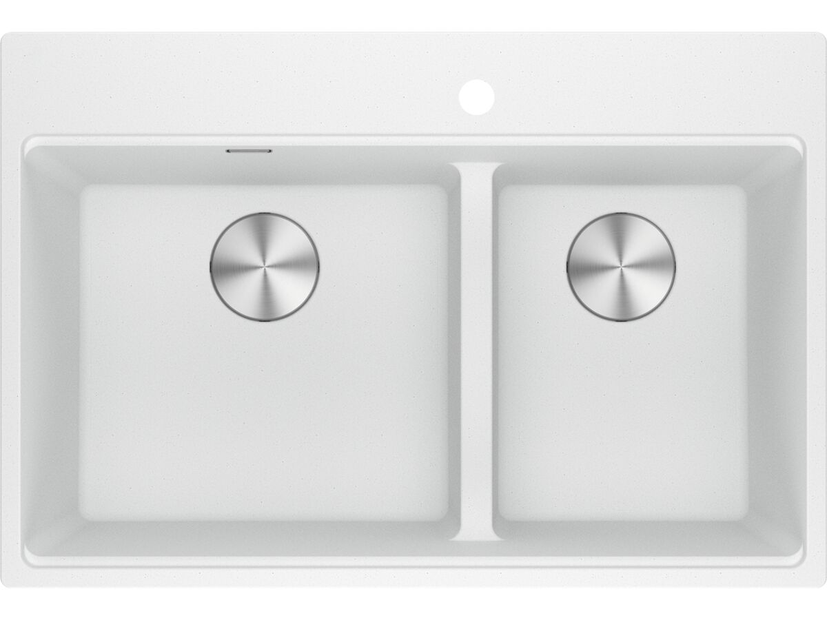 reece Franke City Fragranite 1.75 Bowl 430mm Bowl + 300mm Bowl Inset Sink with Low Divider and Tap Ledge Polar White