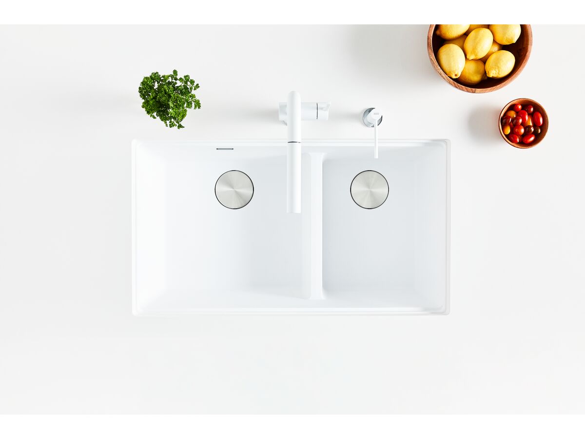 Reece Franke City Fragranite 1.75 Bowl 430mm Bowl + 300mm Bowl Undermount Sink With Low Divider Polar White