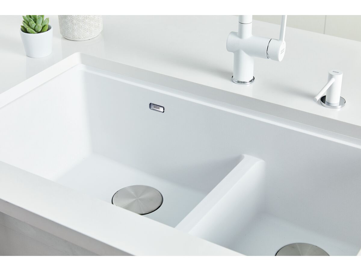 Reece Franke City Fragranite 1.75 Bowl 430mm Bowl + 300mm Bowl Undermount Sink With Low Divider Polar White
