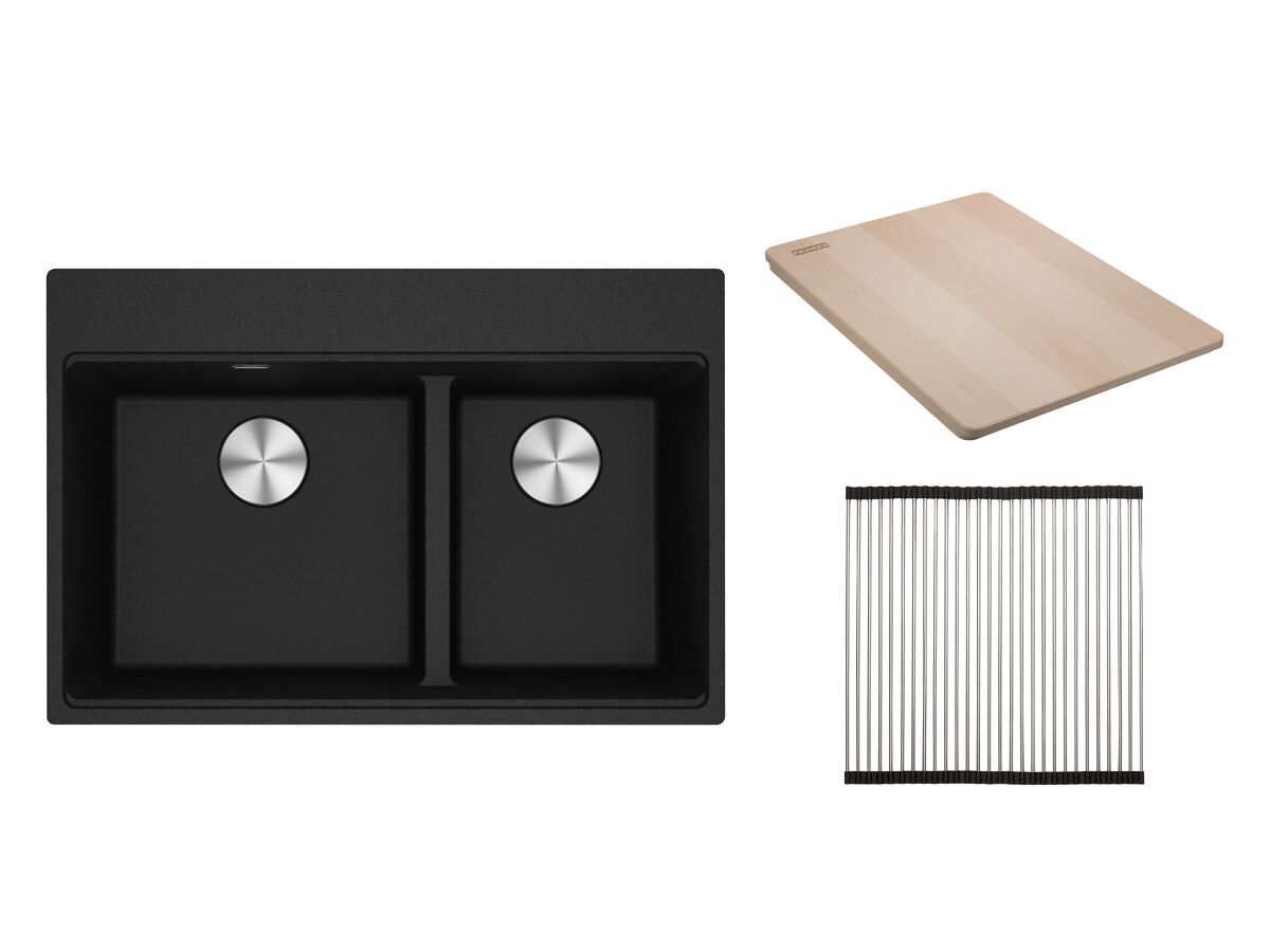 reece Franke City Fragranite 1.75 Bowl 430mm Bowl + 300mm Bowl Inset Sink Pack includes Chopping Board and Rollamat Onyx