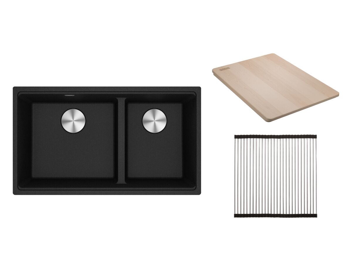 reece Franke City Fragranite 1.75 Bowl 430mm Bowl + 300mm Bowl Undermount Sink Pack includes Chopping Board and Rollamat Onyx