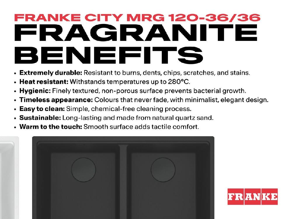 Reece Franke City Fragranite Double Bowl 360mm Bowl + 360mm Bowl Undermount Sink Onyx