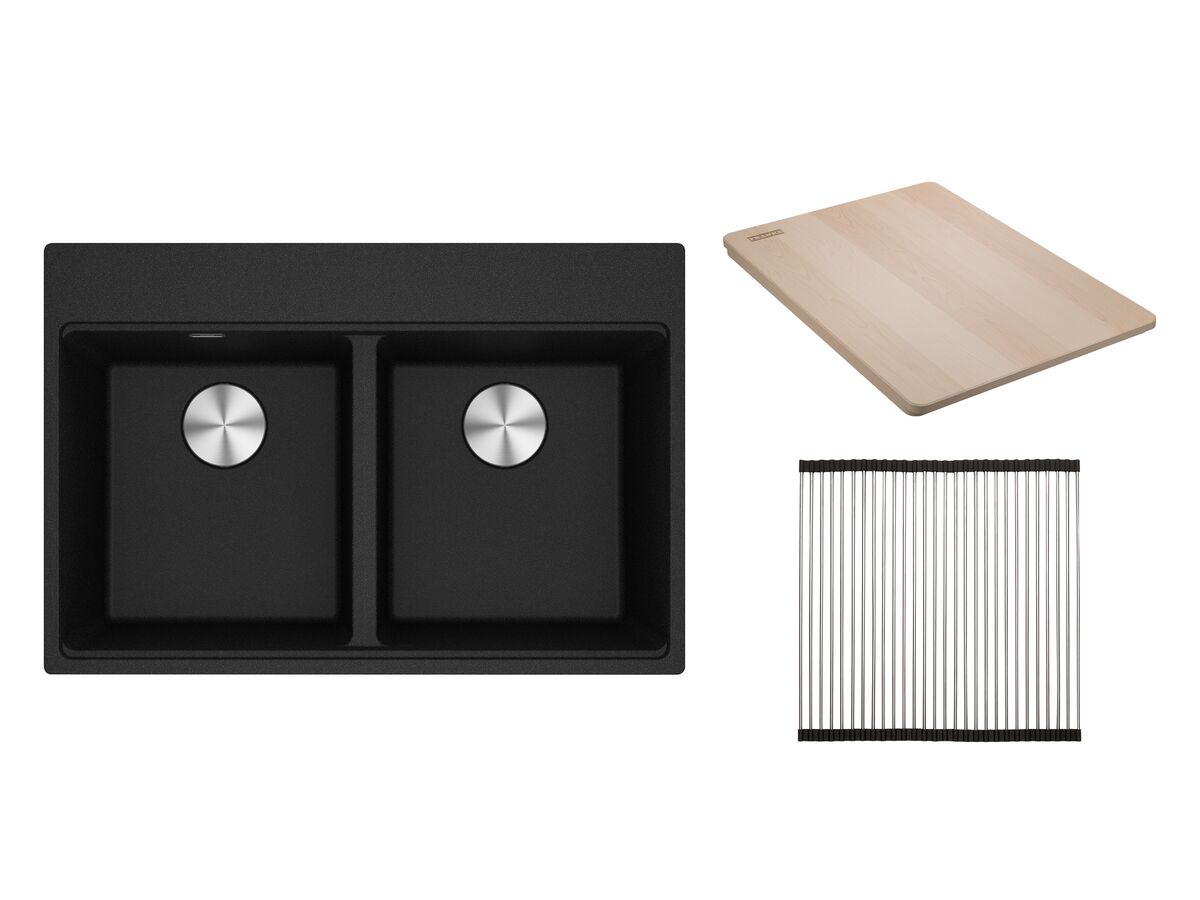 reece Franke City Fragranite Double Bowl 360mm Bowl + 360mm Bowl Inset Sink Pack includes Chopping Board and Rollamat Onyx