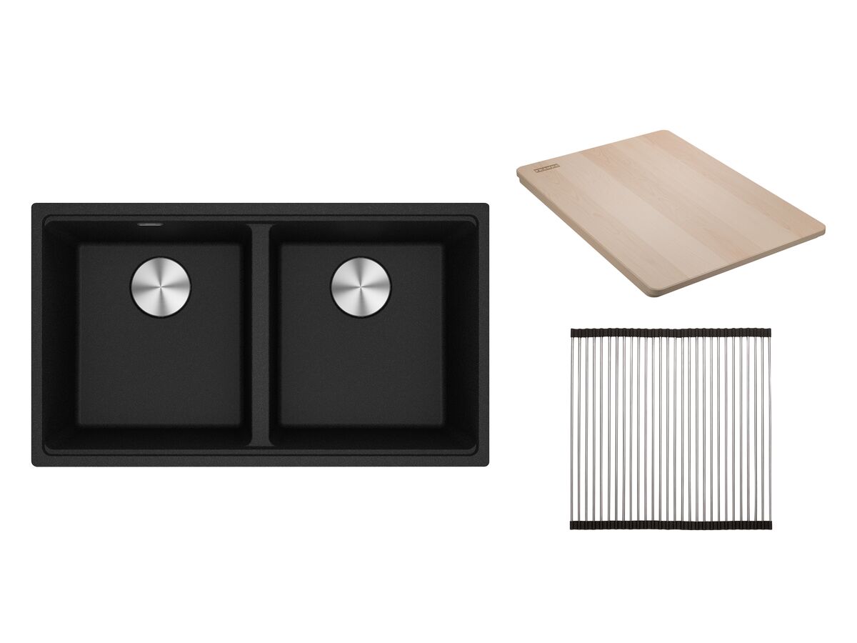 reece Franke City Fragranite Double Bowl 360mm Bowl + 360mm Bowl Undermount Sink Pack includes Chopping Board and Rollamat Onyx