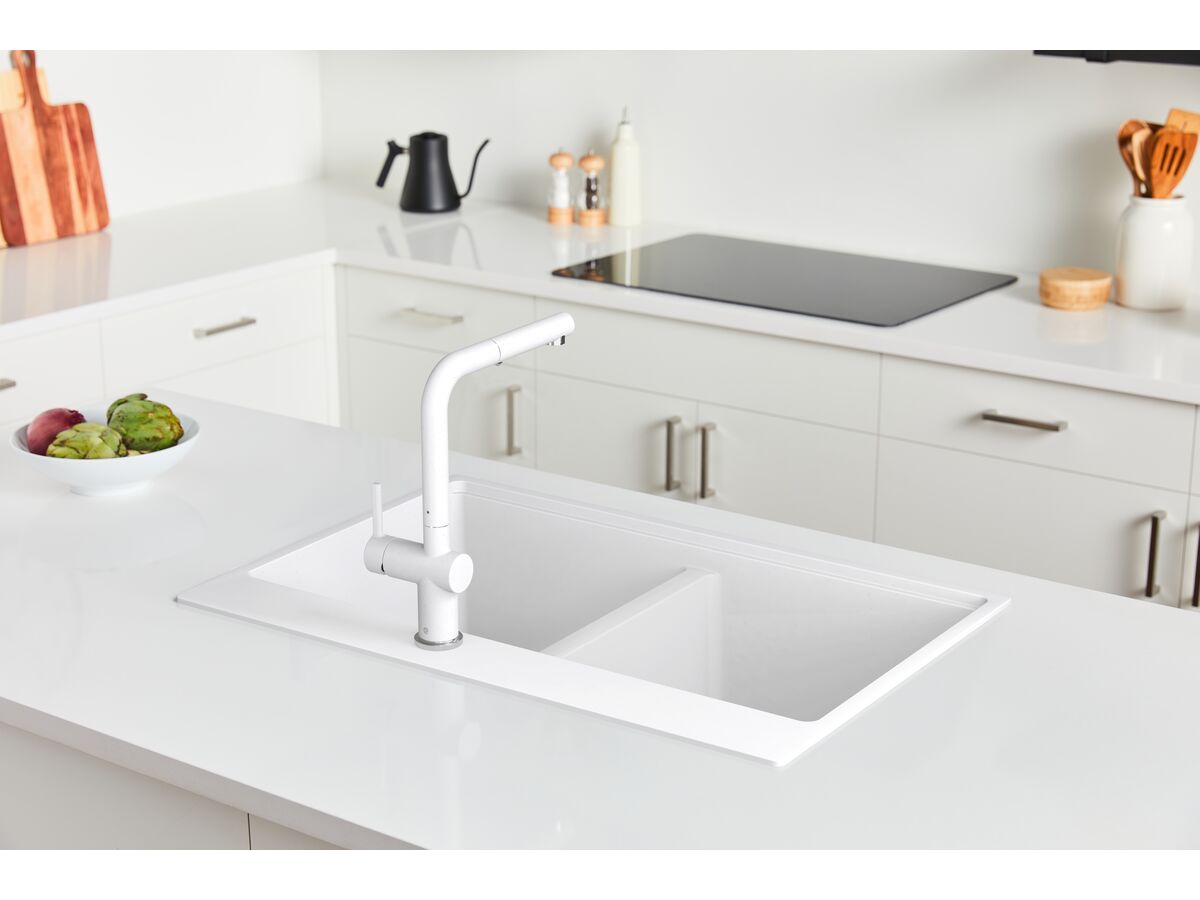 Reece Franke City Fragranite Double Bowl 360mm Bowl + 360mm Bowl Inset Sink With Tap Ledge Polar White