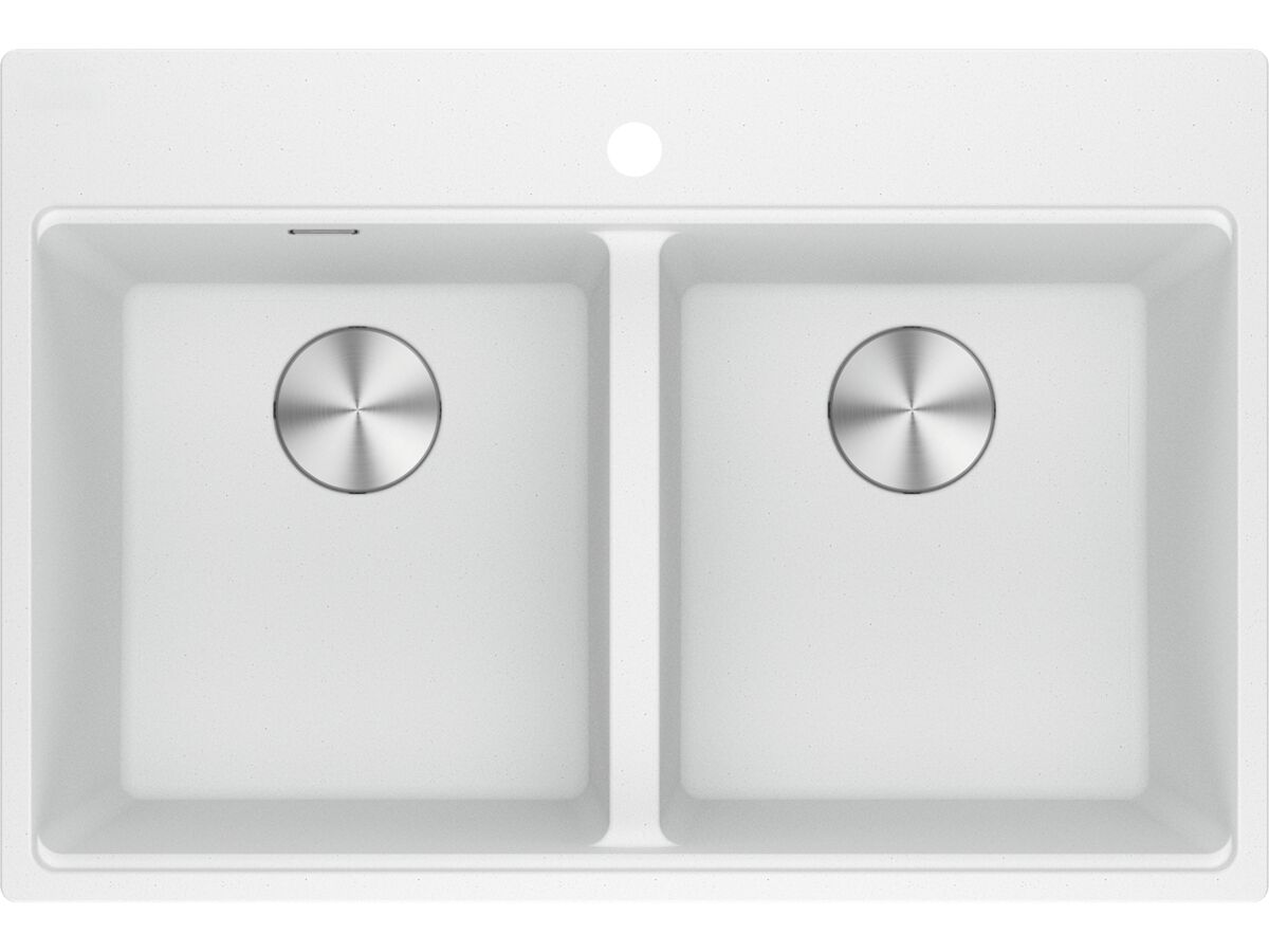 reece Franke City Fragranite Double Bowl 360mm Bowl + 360mm Bowl Inset Sink with Tap Ledge Polar White