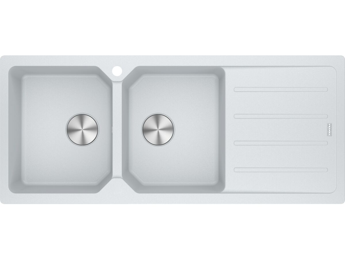 reece Franke City Fragranite Double Left Hand Bowl with Drainer Inset Sink Polar White
