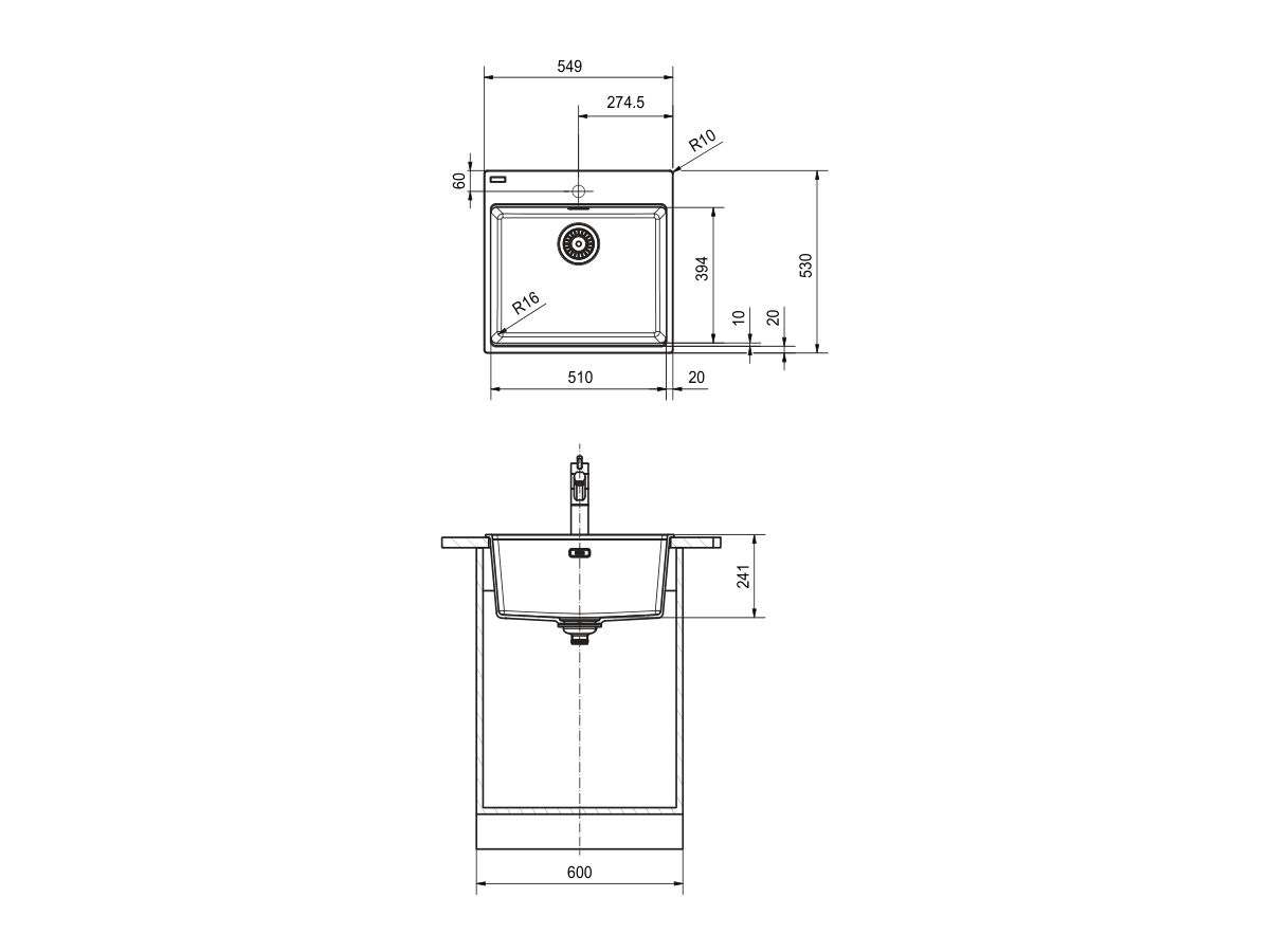 Reece Franke City Fragranite Single Bowl 510mm Inset Sink With Tap Ledge Matte Black