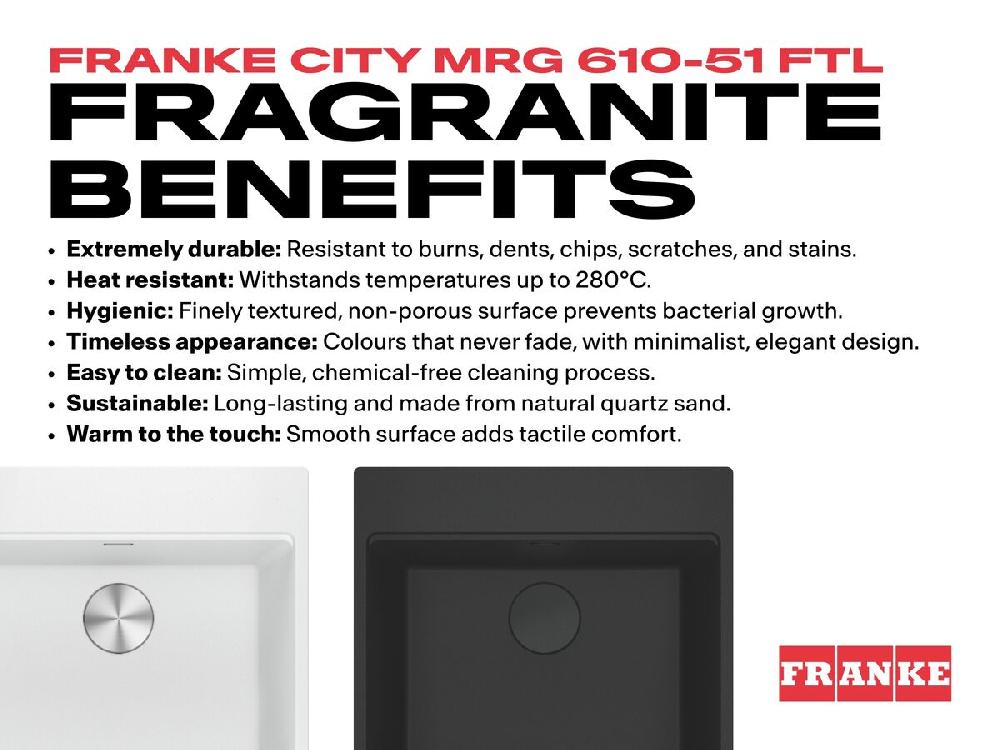 Reece Franke City Fragranite Single Bowl 510mm Inset Sink With Tap Ledge Onyx