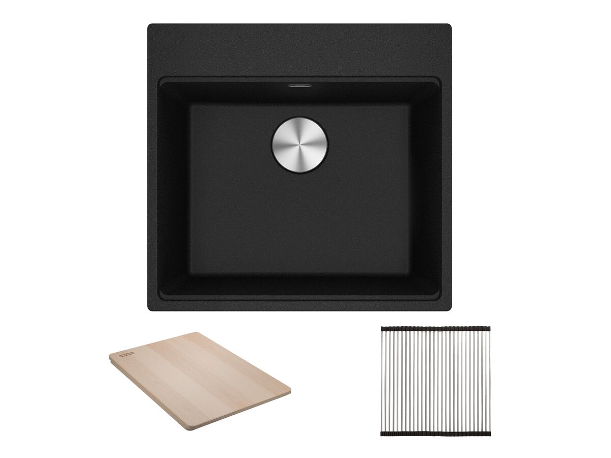 reece Franke City Fragranite Single Bowl 510mm Inset Sink Pack includes Chopping Board and Rollamat Onyx
