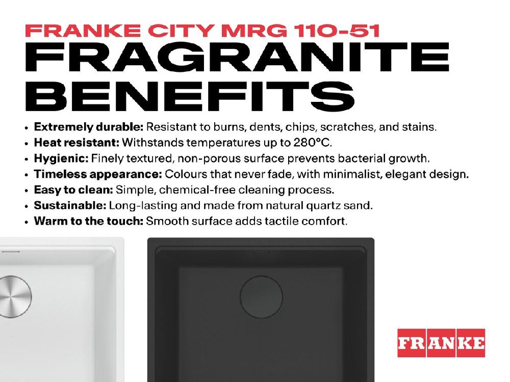Reece Franke City Fragranite Single Bowl 510mm Undermount Sink Onyx