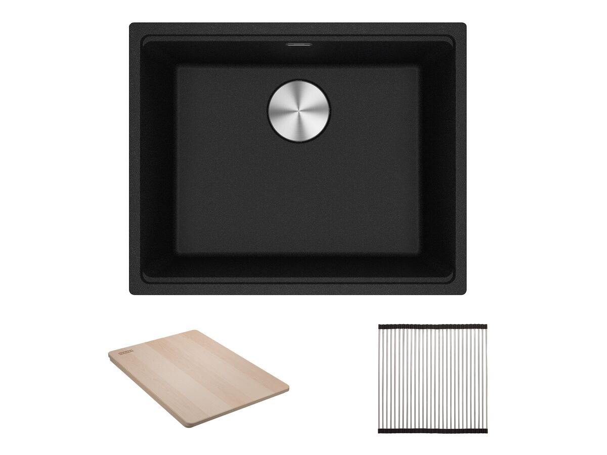 reece Franke City Fragranite Single Bowl 510mm Undermount Sink Pack includes Chopping Board and Rollamat Onyx