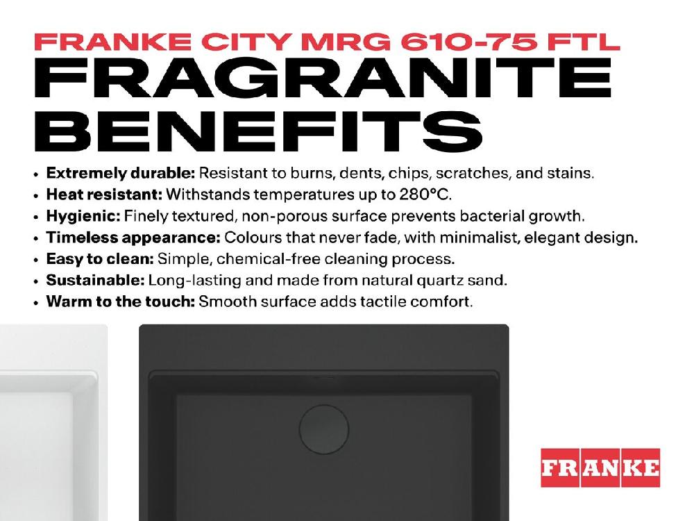 Reece Franke City Fragranite Single Bowl 750mm Inset Sink With Tap Ledge Onyx