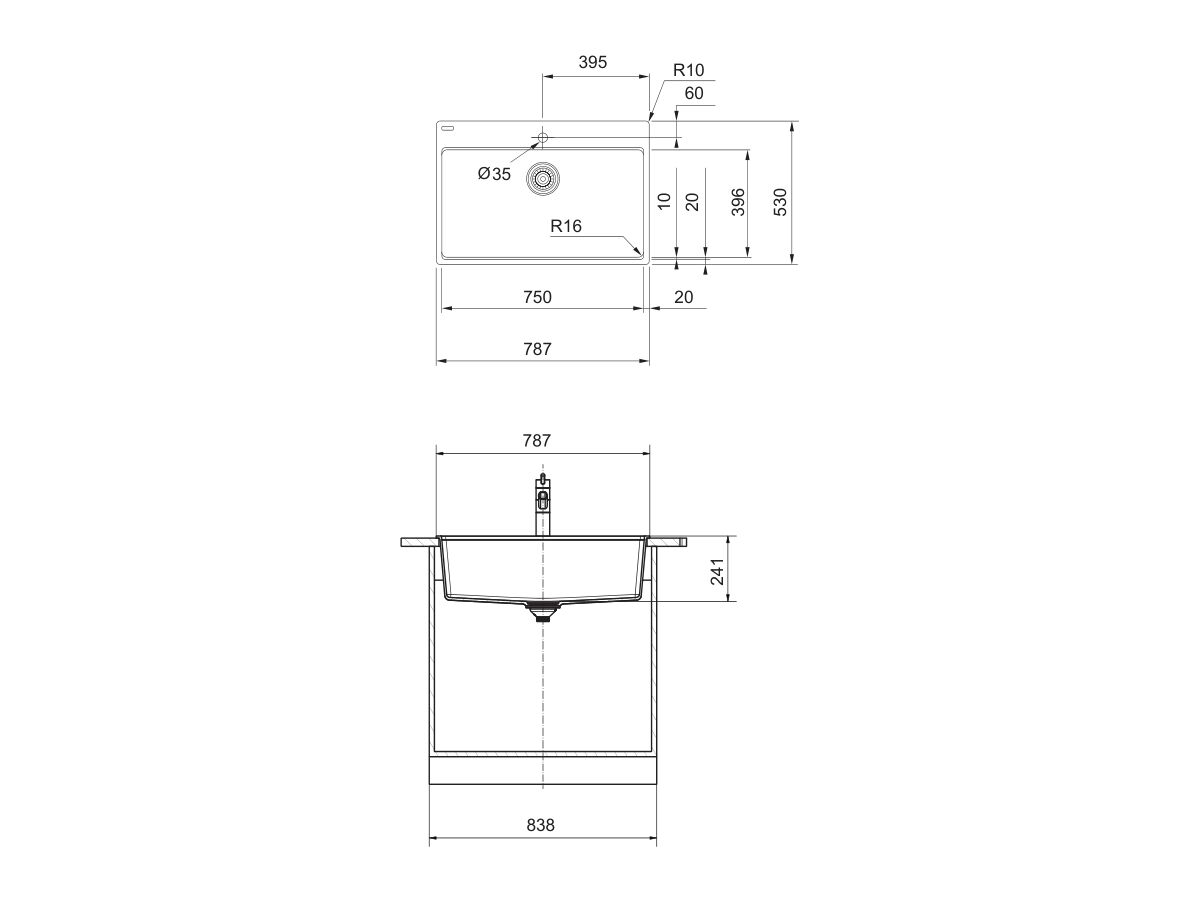Reece Franke City Fragranite Single Bowl 750mm Inset Sink With Tap Ledge Polar White