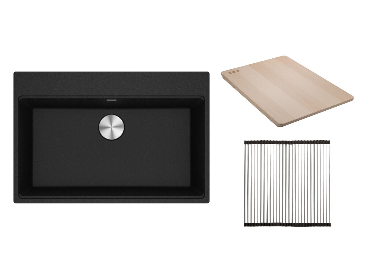 reece Franke City Fragranite Single Bowl 750mm Inset Sink Pack includes Chopping Board and Rollamat Onyx