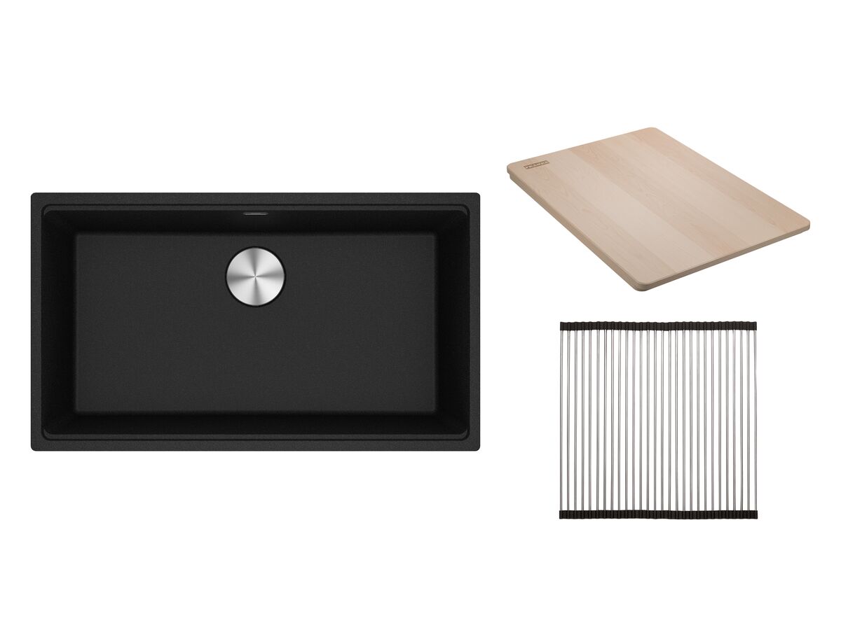 reece Franke City Fragranite Single Bowl 750mm Undermount Sink Pack includes Chopping Board and Rollamat Onyx