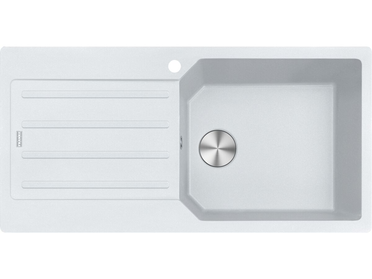 reece Franke City Fragranite Single Right Hand Bowl with Drainer Inset Sink Polar White