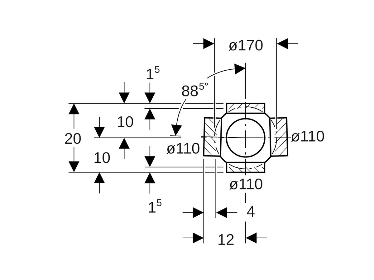Reece Geberit 4 Way Branch Junction 110mm X 110mm X 90 Degree