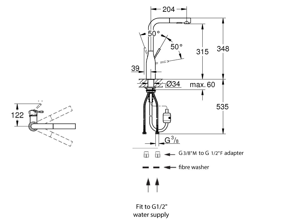 Reece GROHE Essence New Pull Out Sink Mixer Tap With Dual Spray Brushed Cool Sunrise (6 Star)