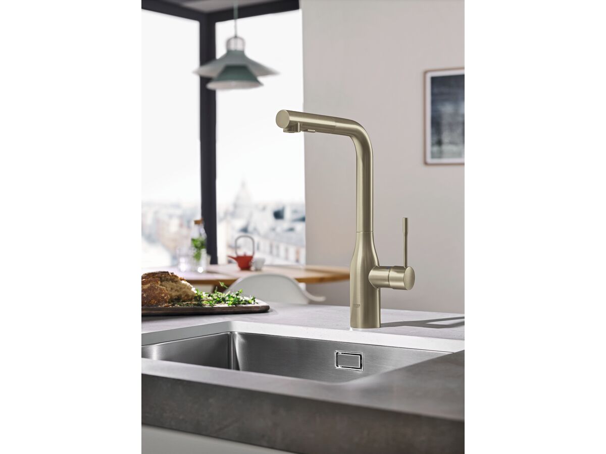 Reece GROHE Essence New Pull Out Sink Mixer Tap With Dual Spray Brushed Nickel (6 Star) Lead Free