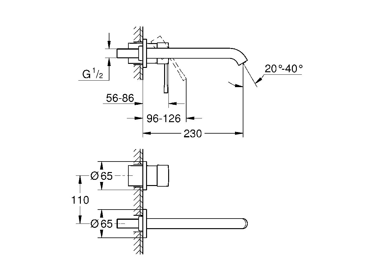 Reece GROHE Essence New Wall Bath Mixer Tap Set 230mm Hard Graphite