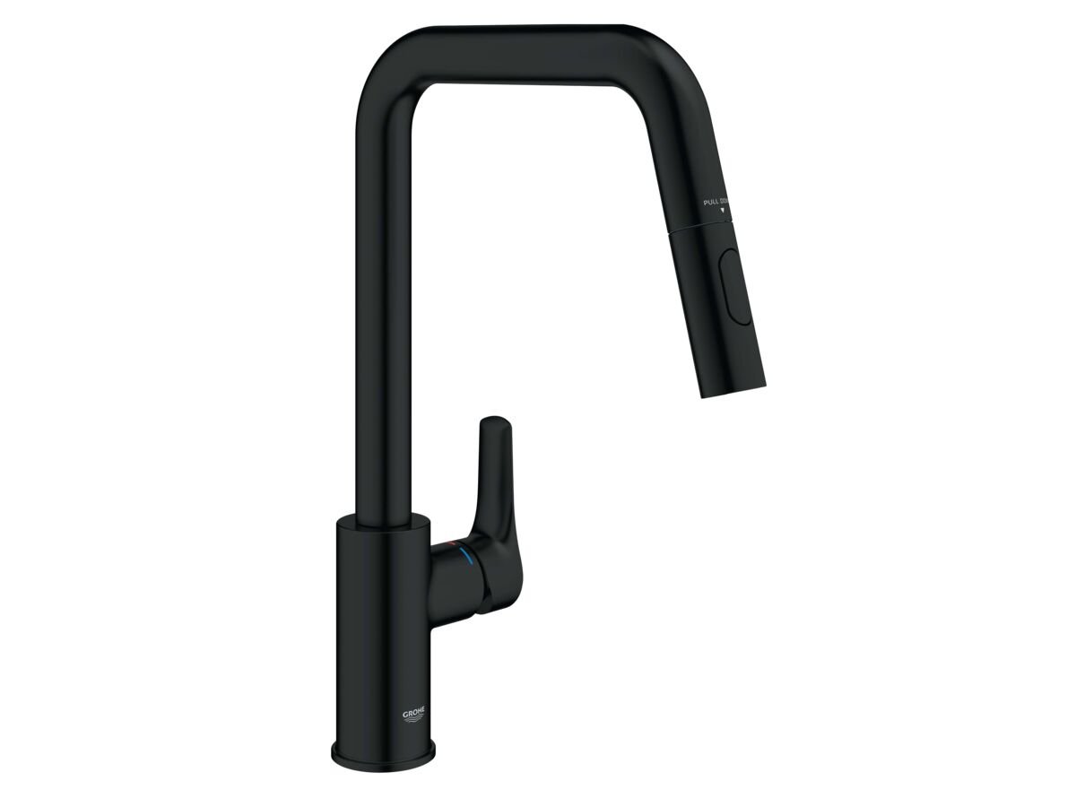 reece GROHE Eurosmart New Cosmopolitan Gooseneck Pull Out Sink Mixer Matte Black (5 Star) Lead Free