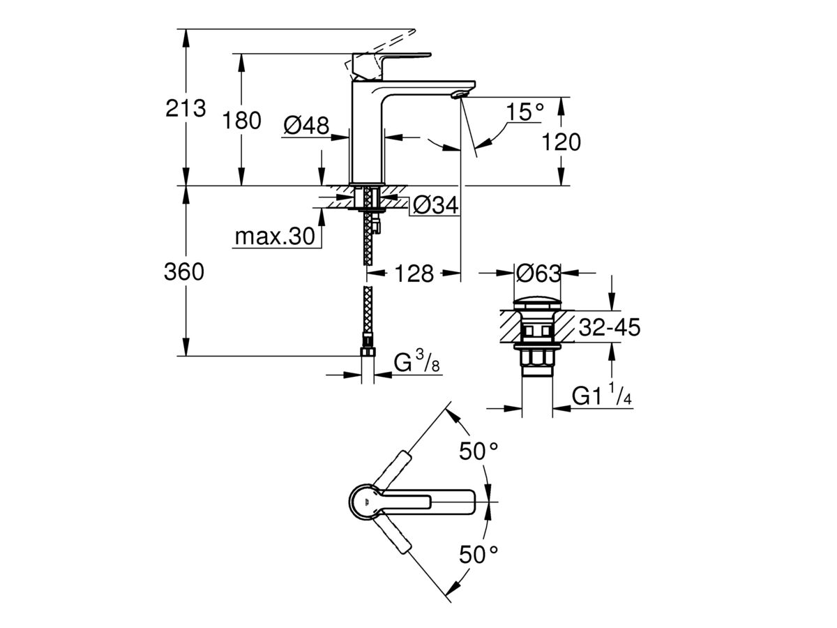 Reece GROHE Lineare New Basin Mixer Tap Chrome (5 Star) Lead Free