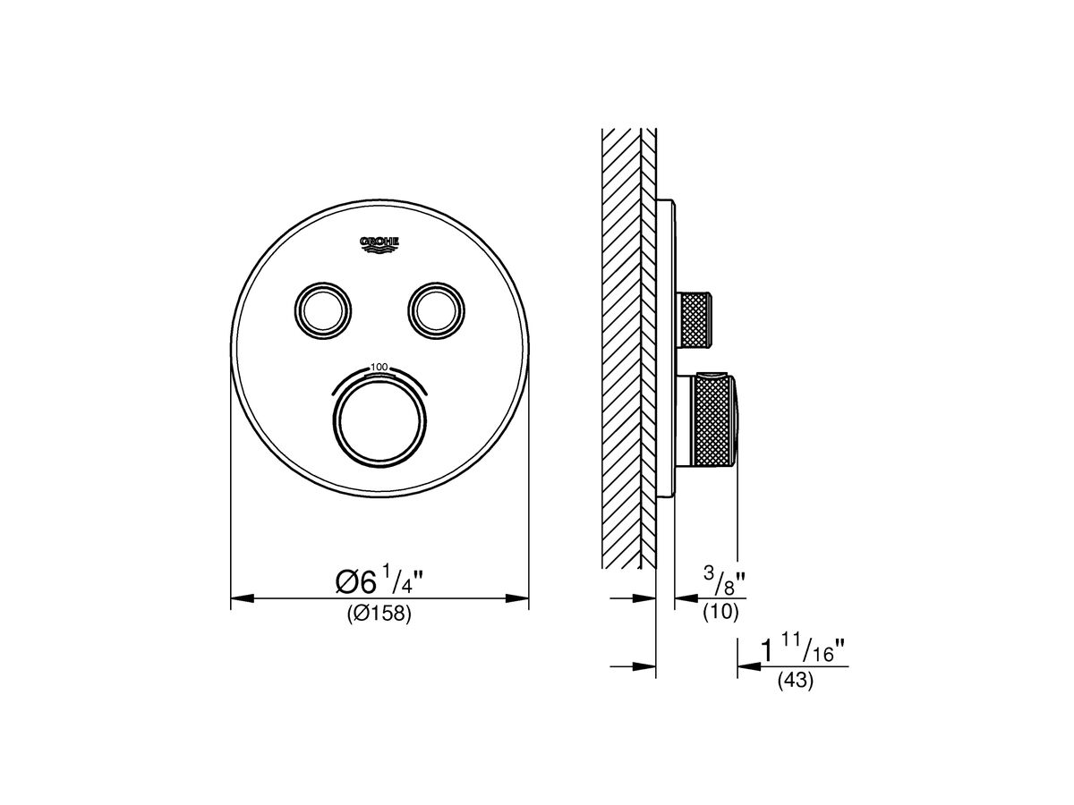 Reece GROHE SmartControl Concealed Thermostatic 2 Button Kit With Install Body Round Brushed Nickel