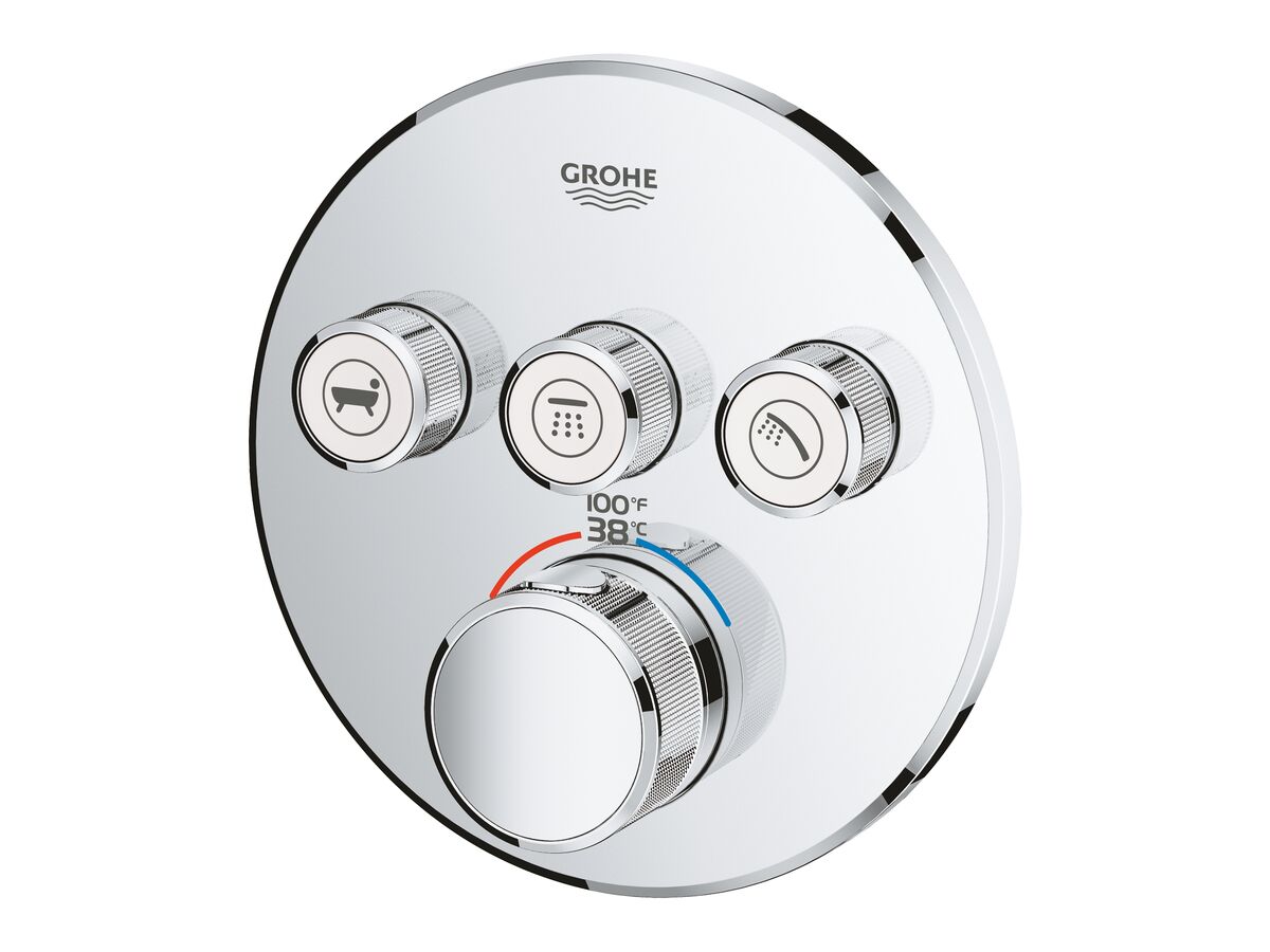 Reece GROHE SmartControl Concealed Thermostatic 3 Button Kit With Install Body Round Chrome