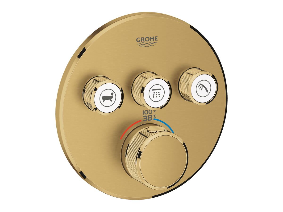 reece GROHE SmartControl Concealed Thermostatic 3 Button Kit with Install Body Round Brushed Cool Sunrise