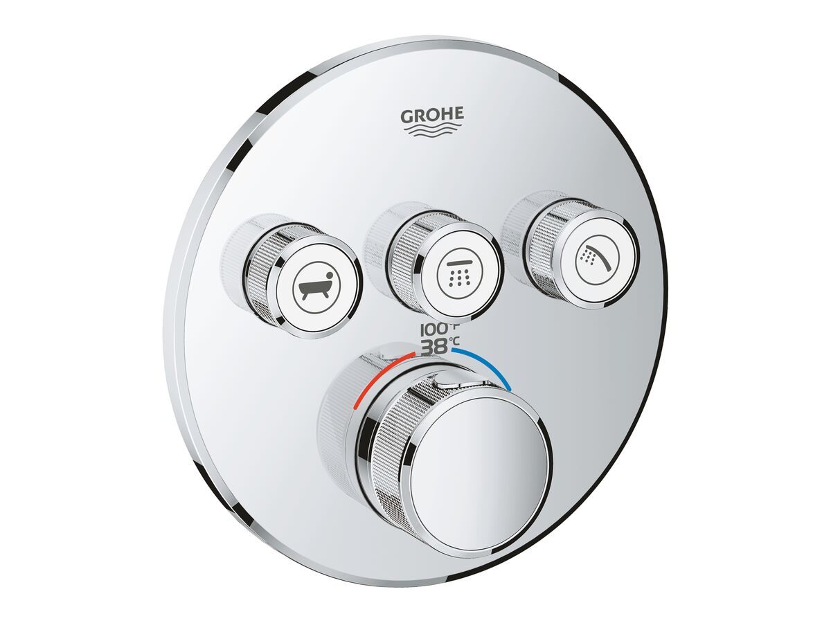 reece GROHE SmartControl Concealed Thermostatic 3 Button Kit with Install Body Round Chrome