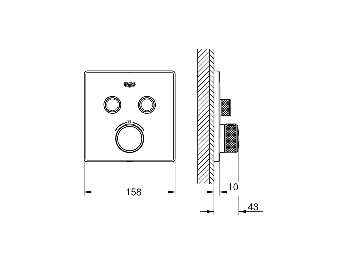 Reece GROHE SmartControl Thermostat 2B Square Front Of Wall Trim Set Only Chrome