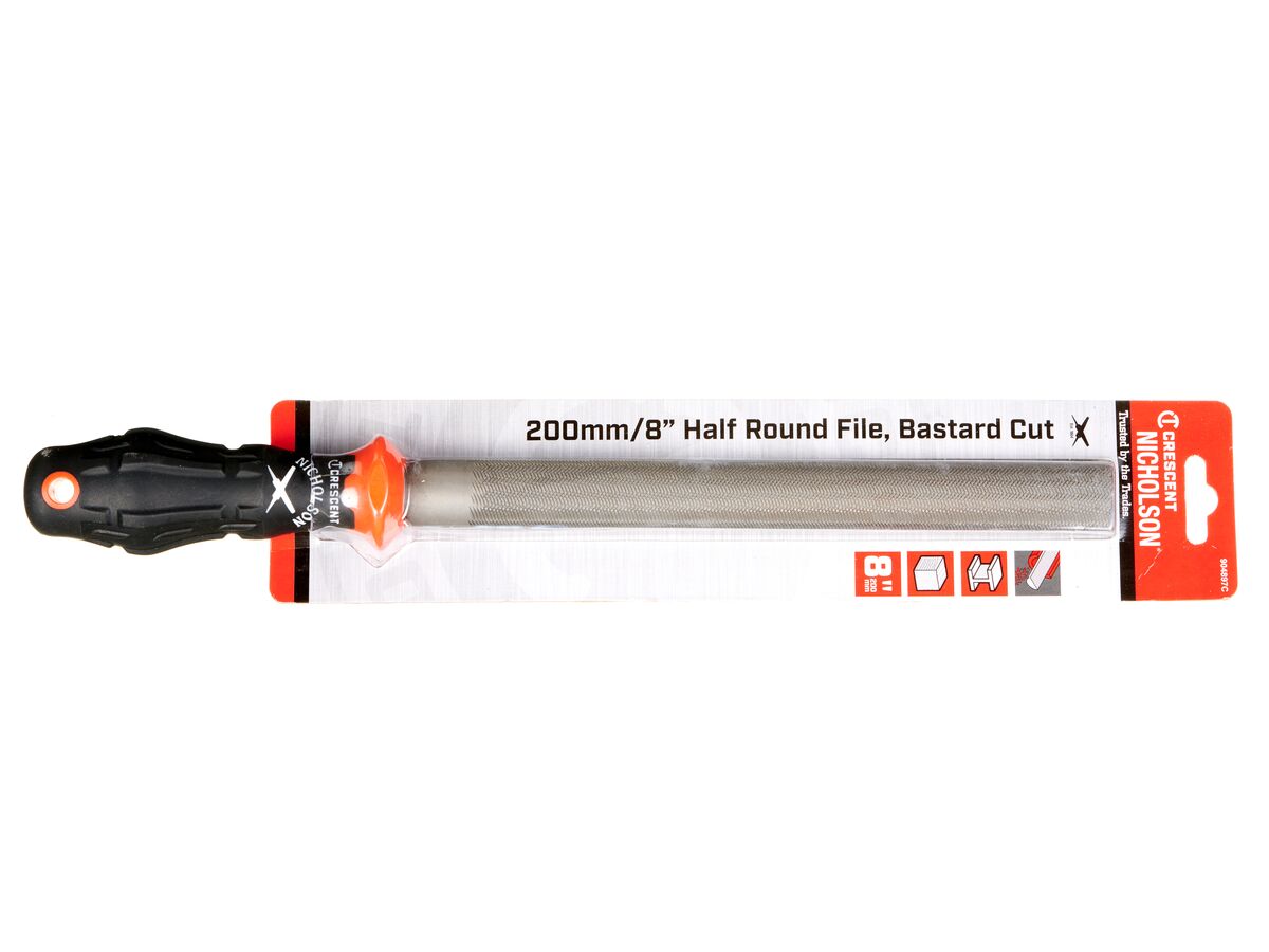 reece Half Round File Bastard Cut with Handle 200mm