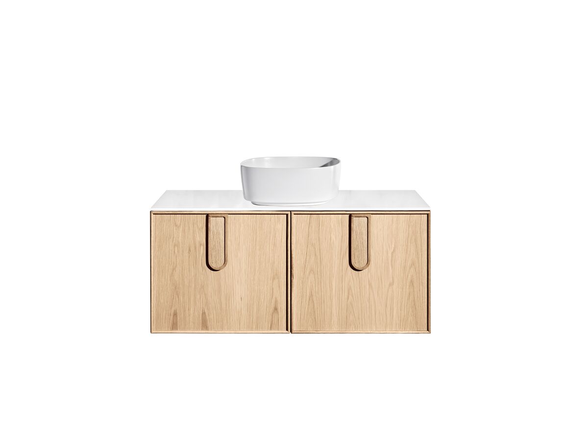 reece ISSY Adorn Above Counter / Semi Inset Wall Hung Vanity Unit with Two Drawers & Internal Shelves with Petite Handle 801-1100mm x 400-500mm x 450mm