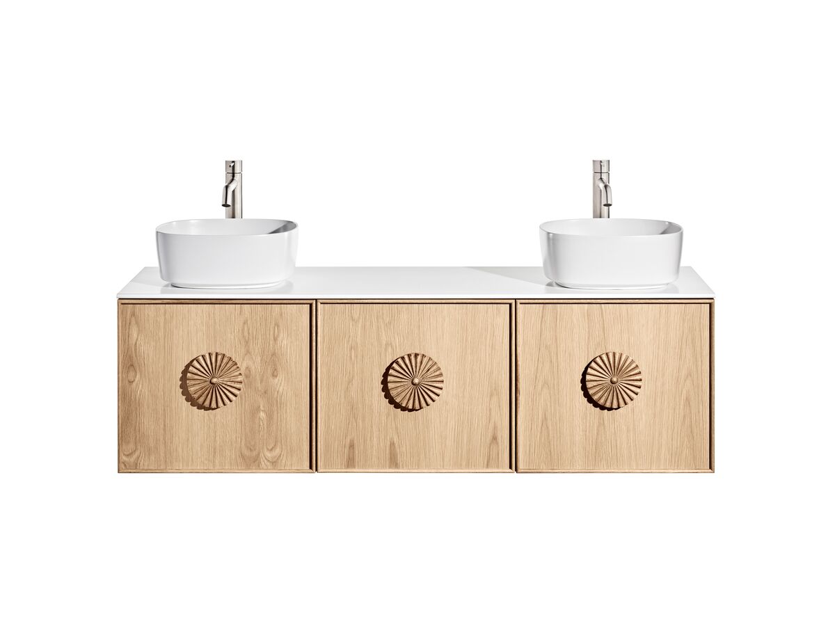 Reece ISSY Adorn Above Counter / Semi Inset Wall Hung Vanity Unit With Three Drawers & Internal Shelves With Petite Handle 1500mm X 500mm X 450mm