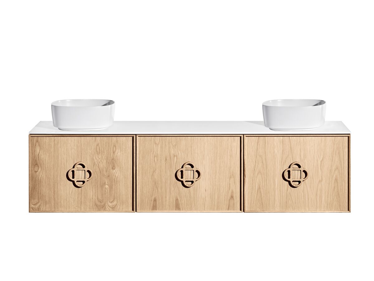 Reece ISSY Adorn Above Counter / Semi Inset Wall Hung Vanity Unit With Three Doors & Internal Shelves With Petite Handle 1800mm X 500mm X 450mm