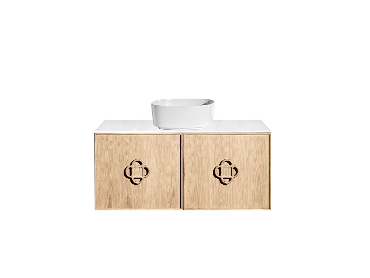 Reece ISSY Adorn Above Counter / Semi Inset Wall Hung Vanity Unit With Two Drawers & Internal Shelves With Grande Handle 801-1100mm X 400-500mm X 450mm