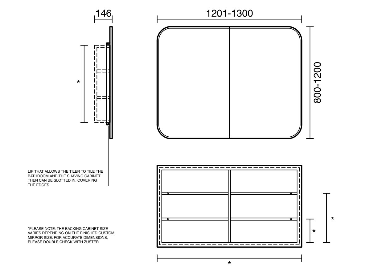 Reece ISSY Cloud Double Mirror With Shaving Cabinet (Recessed) Custom 1201-1300mm X 800-1200mm X 146mm