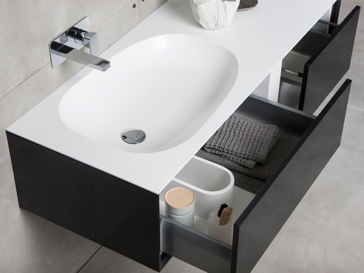 Reece ISSY Glide 1000mm - 1300mm Custom Wall Hung Vanity Unit Single Bowl 2 Drawers White