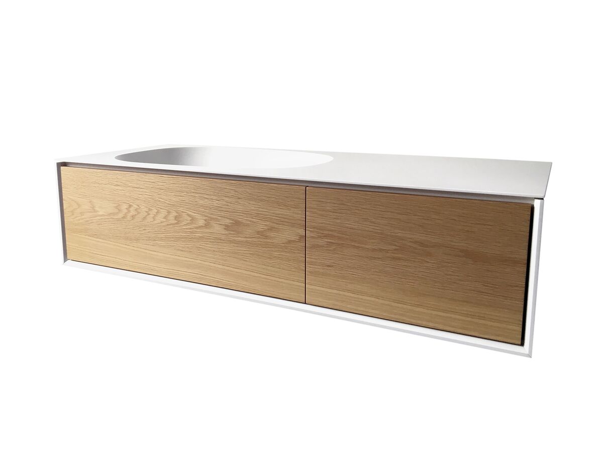 Reece ISSY Glide 1200mm Wall Hung Vanity Unit Single Bowl 2 Drawers Oak