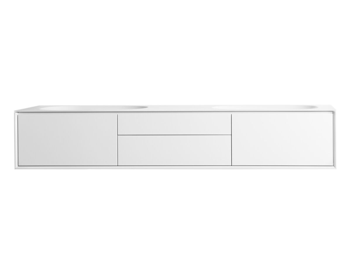 reece ISSY Glide 1750mm Wall Hung Vanity Unit Double Bowl 4 Drawers White