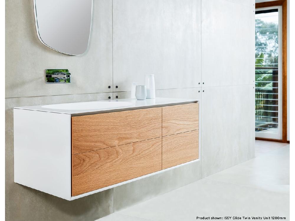 Reece ISSY Glide Twin 1200mm Wall Hung Vanity Unit Single Bowl 4 Drawers Oak